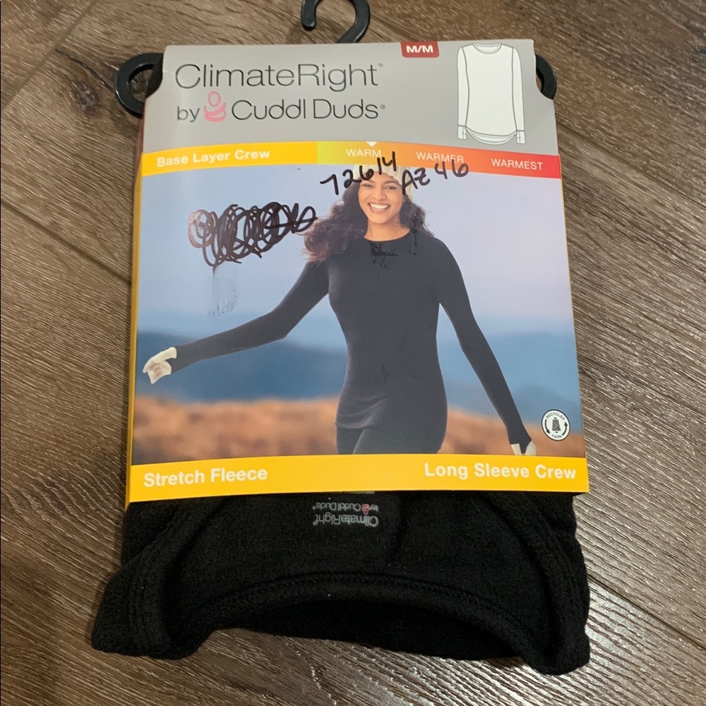 Cuddl Duds Climate Right ~BLACK Stretch Fleece Long Sleeve Crew~Women’s medium